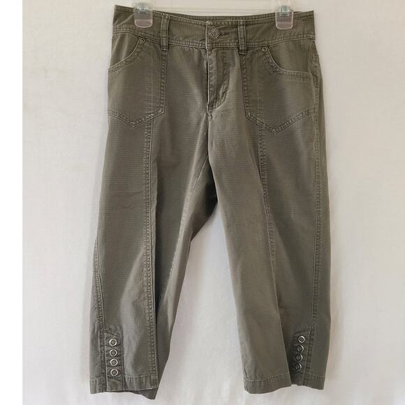 Cj Banks Light Olive Green Mid Rise Stretch Cotton Capri Pants Women's Size 4 - Picture 1 of 13